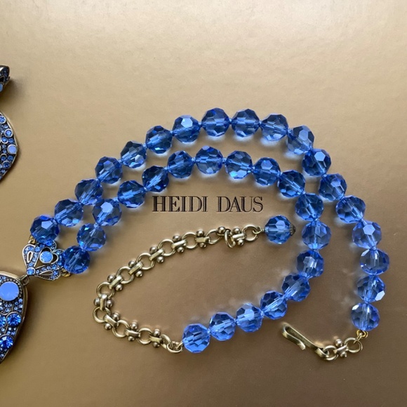 Heidi Daus Set Crystal Blue Locket Necklace & Earrings - Picture 7 of 15